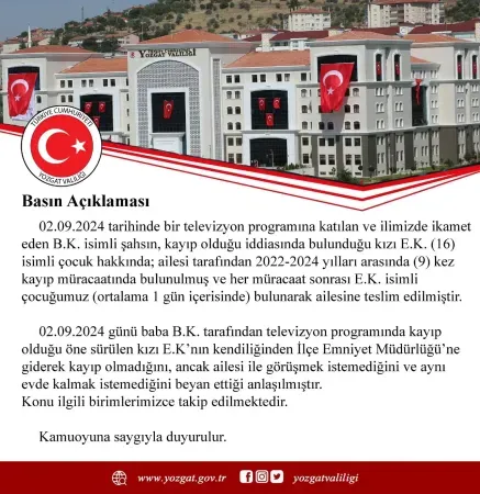 Diyarbakır'dan Sonra Yozgat'ta Oldu! Valilik Açıkladı! Küçük Kız Bulundu...